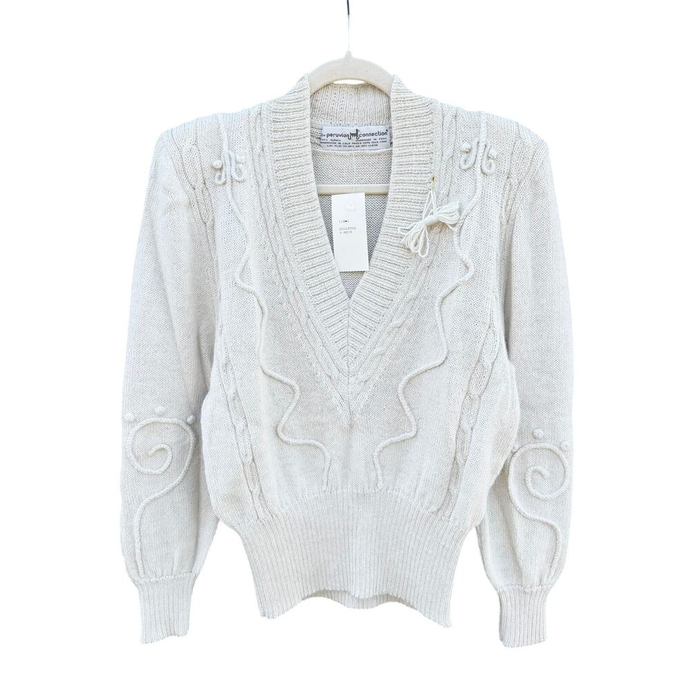 NWT Vintage PERUVIAN CONNECTION Ivory Alpaca Geometric Design Sweater Small S